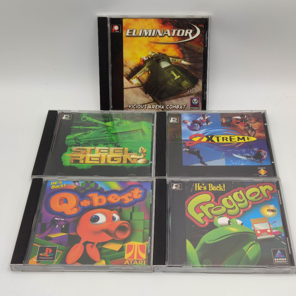 PS1 SET G4 แผ่นก๊อปปั้ม 5 เกม [bootleg] แผ่นสภาพดี Eliminator / Steel Reign / 2 Xtreme Q bert / Frog