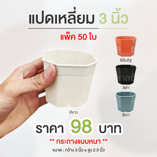 กระถางแคคตัส ทรงแปดเหลี่ยม 3 นิ้ว แพ็ค 50 ใบ