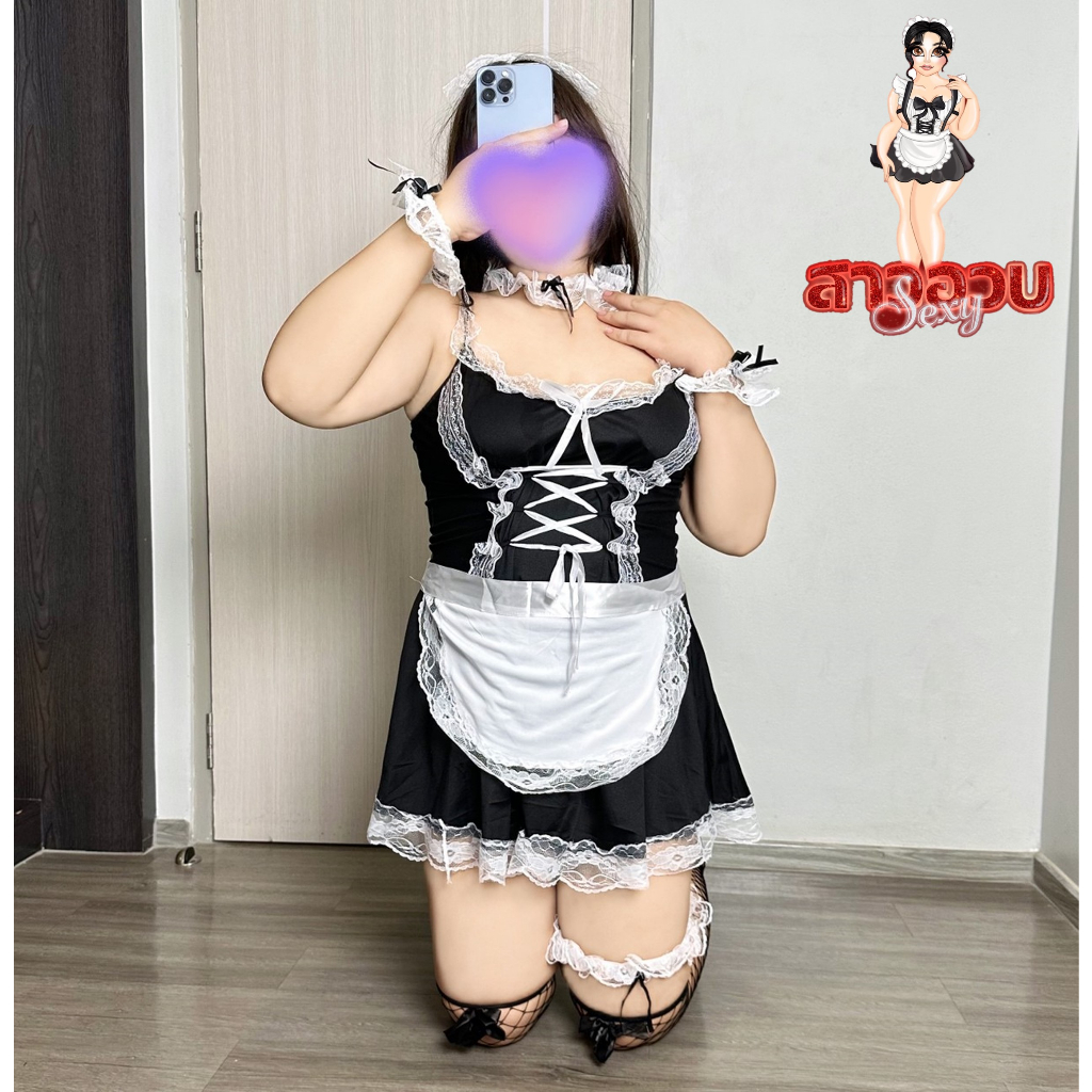 SUPER SEXY  ชุดนอนไม่ได้นอนสาวอวบ ชุดนอนคนอ้วน เมดแม่บ้าน ลูกไม้ ติดโบว์ริบบิ้น M-026 - รูปที่ 2