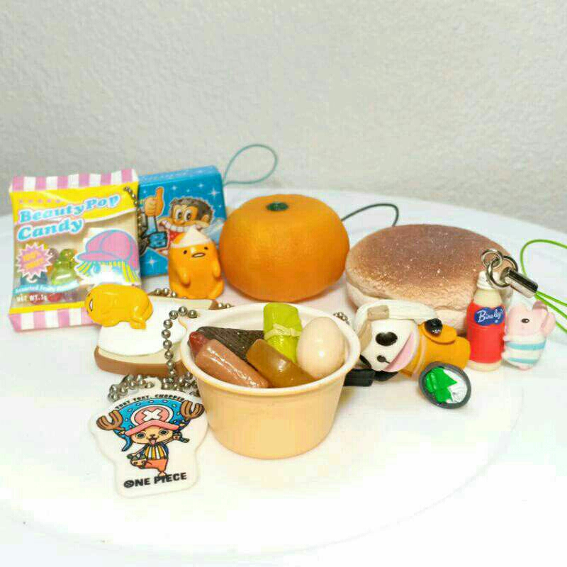 พวงกุญแจ อาหารจิ๋ว ของกิน ราเมง ไอติม หมาชาเขียว หมา น้อย โอชาเคน Ocha-ken ขนม ส้ม เค้ก ฝาขวดน้ำ สิน