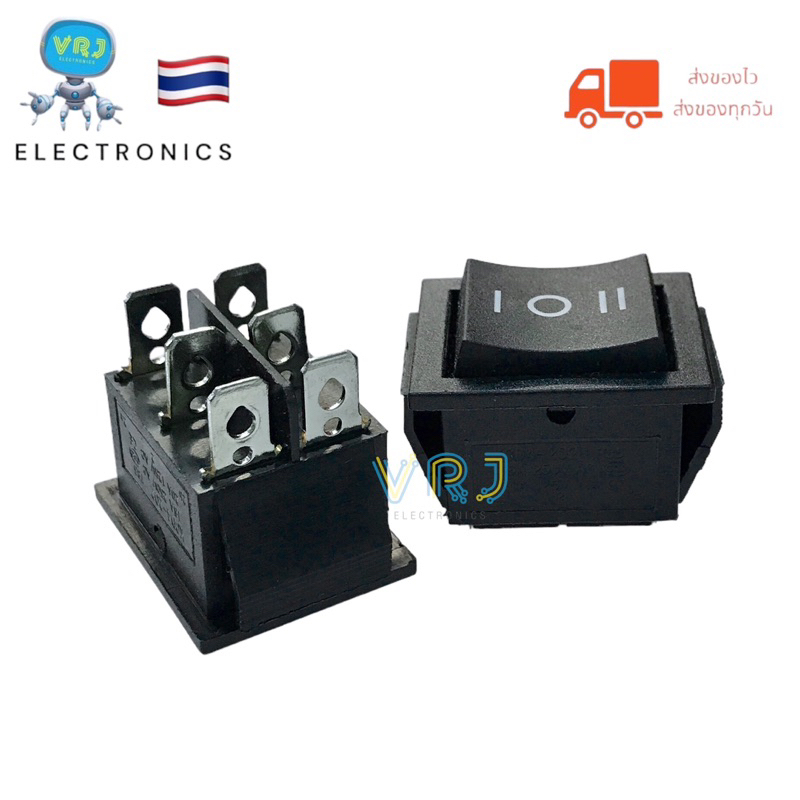 Switch รุ่นKCD4-202 (ราคาต่อ 1ชิ้น)สวิตช์ 6 ขา หน้าเหลี่ยม ON OFF ON 16A-250vAC/29A-125vACมีของพร้อมส่ง🚚🇹🇭
