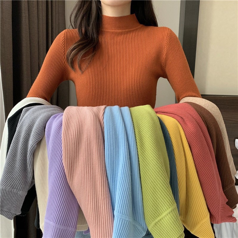 เสื้อกันหนาวแขนยาว สไตล์ญี่ปุ่น ไหมพรม 15 สี