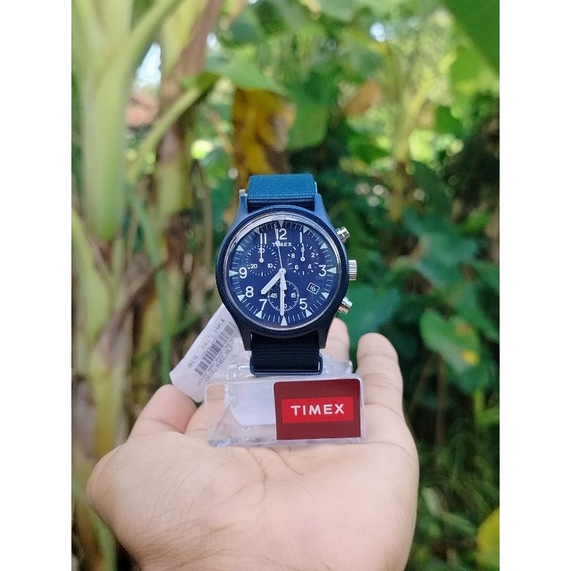 🇱🇷 Timex Aluminum Chronograph 🇱🇷นาฬิกาข้อมือผู้ชายและหญิง สีน้ำเงิน ของแท้รหัส-TW2R67600