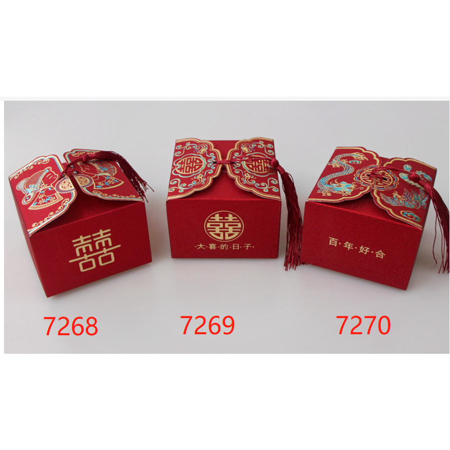 🌷พร้อมส่งในไทย🌷กล่องกระดาษงานมงคล กล่องของขวัญ ของชำร่วย ใส่ขนม สีแดงตุรุษจีน +พู่