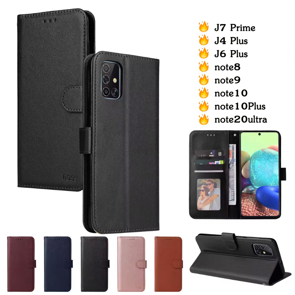 เคสฝาพับ แบบแม่เหล็กเปิดปิด สำหรับ SAMSUNG J7 prime J4 J6 Plus note8 note9 note10 plus note20 ultra พร้อมช่องใส่บัตร