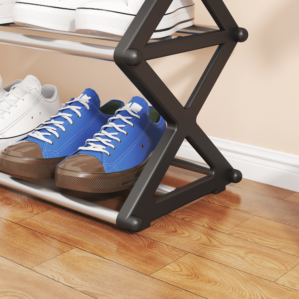 AD159_Shop ชั้นวางรองเท้า พลาสติกชั้นวางเป็นท่สแตนเลส ขนาด 4/5 ชั้น สไตล์ตัวX คุณภาพดี แข็งแรง ทนทาน มี 4 สีให้เลืก - รูปที่ 6