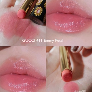 แท้💯Gucci rouge de beauté brillant glow&amp;care lipstick สี 411  emmy petal
