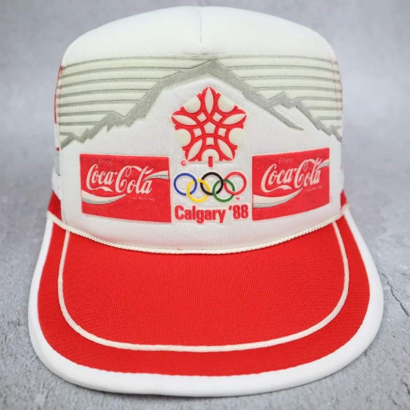 หมวกวินเทจสามแถบ Coca-Cola Calgary 1988 Olympics Snapback Gem Hour