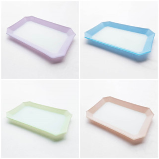จานแก้วแปดเหลี่ยม ขนาด 19.5 × 29.5 × 2 cm พ่นทรายด้านหน้า (หน้าสาก)