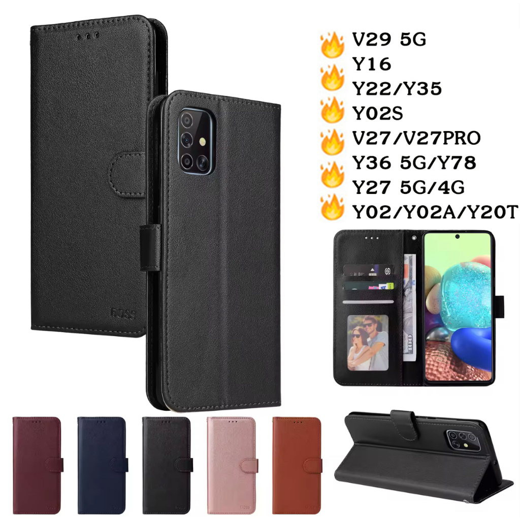 เคสฝาพับ แบบแม่เหล็กเปิดปิด สำหรับVIVO V21 V29 Y16 Y22 Y35 Y02S Y02 Y02A Y20T V27 PRO Y36 Y78 Y27 5G 4G พร้อมช่องใส่บัตร ราคาถูก Shopee Lazada