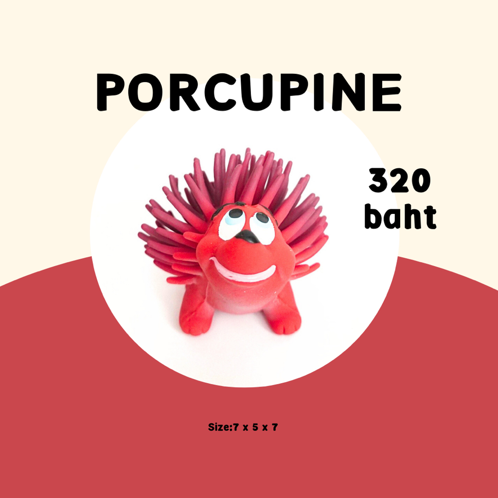 Porcupine (แดง) ของเล่นสุนัข ลูกบอลยางบีบมีเสียง เกรดเด็กทารก