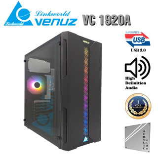 VENUZ Acrylic Side ATX Computer Case VC 1920A with RGB LED Lighting &amp; 120mm Rainbow RGB Fan – Black