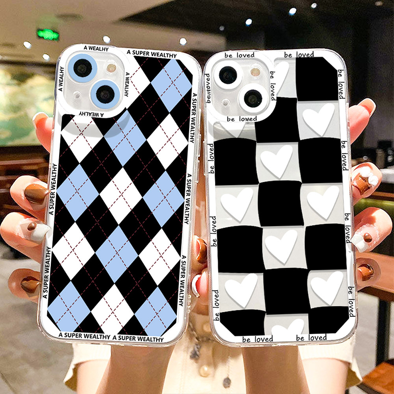 Checkerboard เคสโทรศัพท์ เคสมือถือซิลิโคนนิ่ม For iPhone 11 13 14 Pro Max XR 7 8 Plus 12Mini XS Maxเคสขอบนุ่มบางพิเศษ