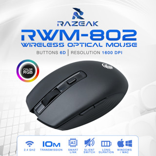 Razeak RWM-802 WIRELESS OPTICAL MOUSE Buttons 6D  Resolution 1600 DPl เมาส์ไร้สาย