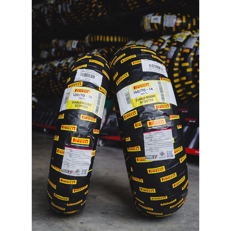 ยาง PIRELLI ROSSO SCOOTER ใส่ AEROX อัพไซส์ยางหน้าและหลัง คู่ละ 5,190฿ (ยางหน้าปี 23 หลังปี 24)