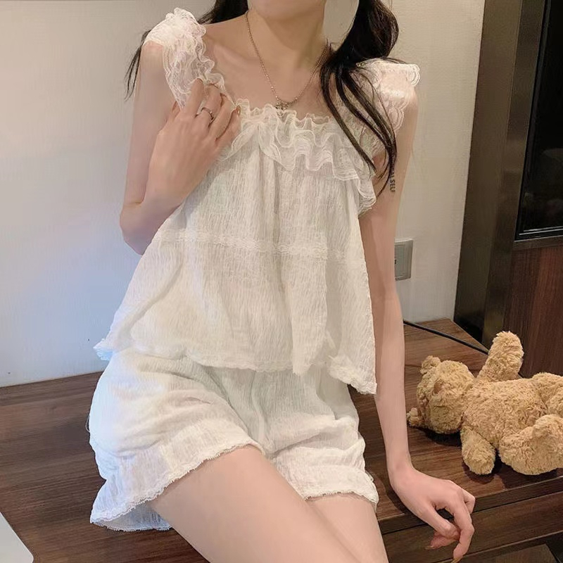 ชุดนอน แขนสั้น กางเกงขาสั้น เอวยางยืด สไตล์เกาหลี - รูปที่ 4