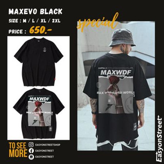 MAXEVO BLACK เสื้อยืดคอกลมแฟชั่นเท่ๆ ทรงโอเวอร์ไซส์ แฟชั่นสไตล์เกาหลีสวมใส่สบายมาก เหมาะสำหรับทั้งชายและหญิง