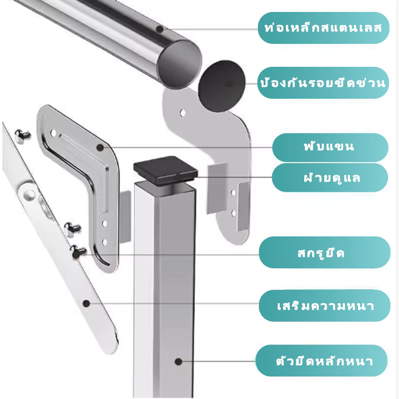 ราวตากผ้า พับได้ 304 สแตนเลสรุ่น พับเก็บง่าย ยืดหดได้ ราวตากผ้า ราวตากผ้าพับได้ ราวตากผ้าตัว X Drying Rack thumbnail 8