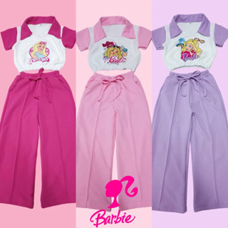 พร้อมส่ง!! ชุดเซ็ต 2 ชิ้น บาบี้ Barbie เสื้อคอปกแขนทูโทน กางเกงขายาว