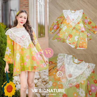 set2ชิ้น เดรสสั้น แขนยาวทรงoversize ผ้าซีฟอง+กางเกงขาสั้น Tag::Vora