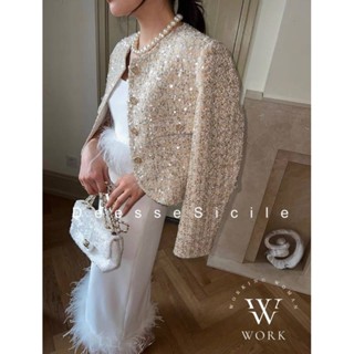 Embellised Sequined Blazer Collarless✨ w