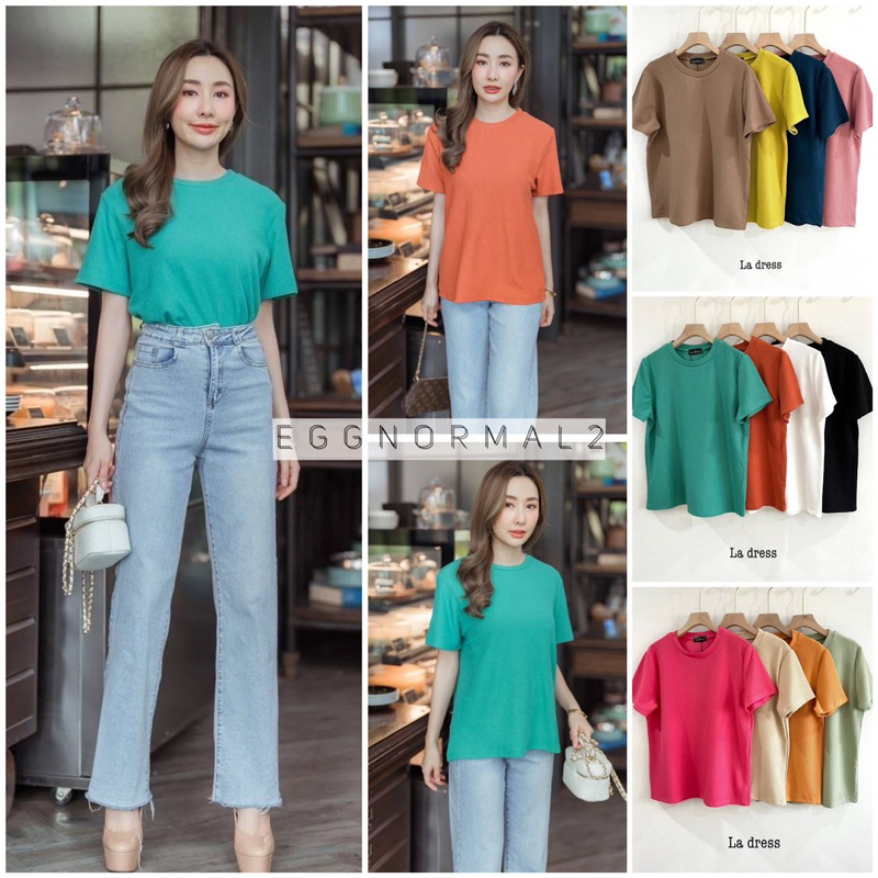 La dress L40 [906] เสื้อคอกลมแขนสั้น ผ้าร่องเนื้อนิ่ม