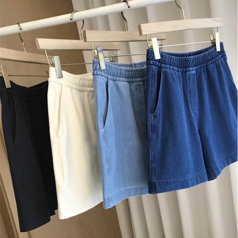 BUBPA(พร้อมส่งบางสี)🔥Shorts กางเกงขาสั้นสียีนส์เอวสม็อค No.460