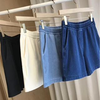 BUBPA(พร้อมส่งบางสี)🔥Shorts กางเกงขาสั้นสียีนส์เอวสม็อค No.460