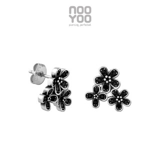 NooYoo ต่างหูสำหรับผิวแพ้ง่าย FLOWER with JET Crystal Surgical Steel