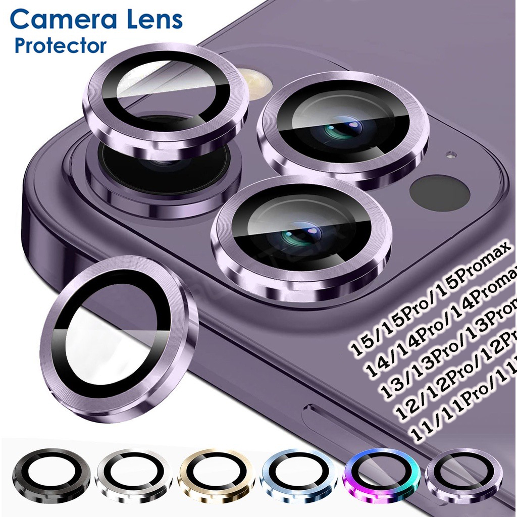 ตัวป้องกันเลนส์กล้อง สำหรับ iPhone 14 13 12 11 15 Pro Max 15plus ตัวป้องกันเลนส์ กระจกนิรภัย แหวนโลหะ เลนส์ฝาครอบหน้า