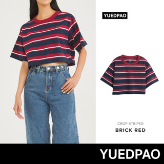 Yuedpao  ไม่ย้วย ไม่หด ไม่ต้องรีด ใส่สบาย เสื้อยืดครอปผู้หญิง CropStriped  สี Brick Red