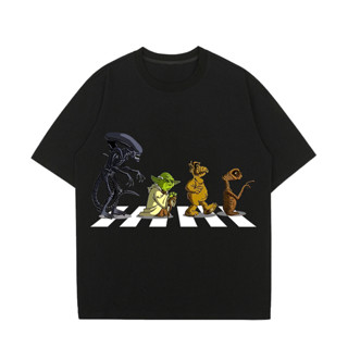 The Aliens Road Crossing Abbey Road Active แฟชั่นผ้าฝ้ายแขนสั้นพิมพ์เสื้อยืด