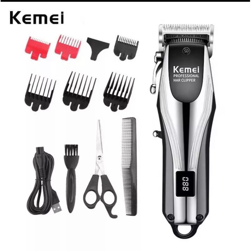 Kemei KM2619 ปัตตาเลี่ยนตัดผมไร้สาย แบบชาร์จไฟได้ ปรับระดับได้ จอแสดงผล LCD