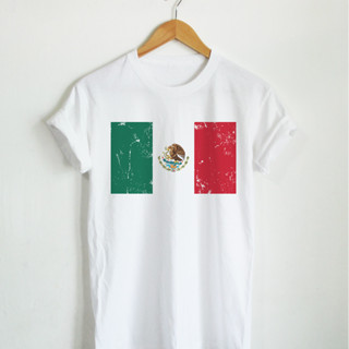 เสื้อยืดลาย ธงชาติเม็กซิโก ประเทศ Mexico Flag พิมพ์สกรีน แขนสั้น คอกลม