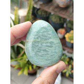 🌿 อมาโซไนต์ ขัดเงา สีเขียวธรรมชาติ ก้อนทรงสบู่ ( Amazonite ) 88 g.