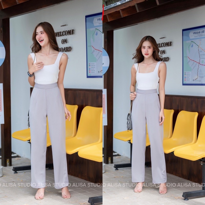 NEW 💓 กางเกงเอวสูงขาทรงกระบอกเล็ก คัตติ้งสวย ผ้าดีมีซับใน ป้าย Villa ซิปหลัง มีกระเป๋า2ข้าง🔥