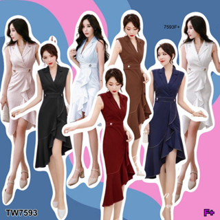 👗Pfashion [ส่งไว!!🚛] P7593 ชุดเดรสแขนกุดชายระบายเฉียง