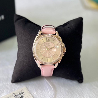 (ผ่อน0%) นาฬิกา Coach Boyfriend Quartz Watch 14503981 Womens Pink หน้าปัด 34mm. สายหนังสีชมพู