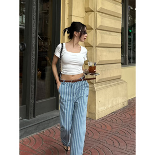 VN0899 📸 LW Blue striped soft CeeK jeans with belt 📸