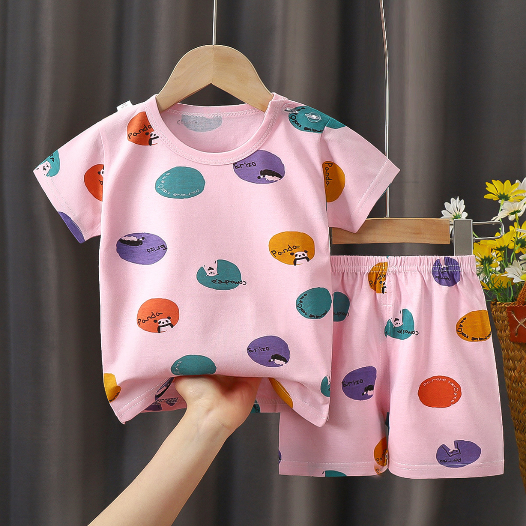 ชุดเซทเด็ก เสื้อผ้าเข้าชุด เสื้อคอกลม(ติดกระดุมไหล่) +กางเกงขาสั้น ชุดสุดคุ้ม ไซส์73-100 สินค้าจัดส่งวันต่อวัน - รูปที่ 2