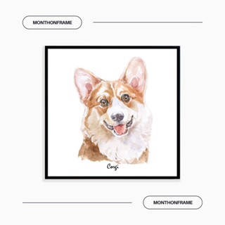 รูปภาพติดผนัง ภาพวาดตกแต่งบ้าน ภาพวาด Corgi พร้อมกรอบและติดที่แขวนเรียบร้อย