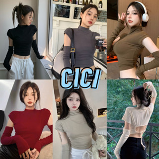 Cici(NO.3263)เสื้อแขนสั้นคอปีน (มีปลอกแขนแยก) ผ้าเรยอน ดีเทลเว้าหลังสุดแซ่บไม่มีไม่ได้แล้ว