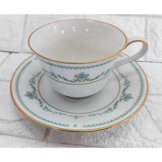 ชุดแก้วน้ำชา- กาแฟ มีจานรอง ลายดอกไม้ ขอบทอง Noritake Ivory China JAPAN 7554