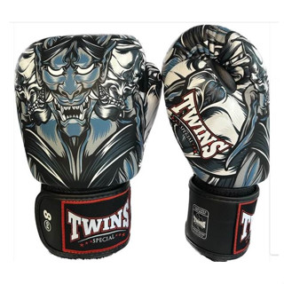 Twins Boxing Gloves Fancy FBGVL3-58 (8,10,12,14,16 oz.) Black-gray Genuine leather Sparring MMA นวมซ้อมชกทวินส์ หนังเเท้