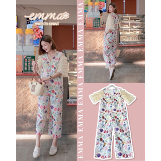 🌈🌿🌼🌸🌺💚🧡🇰🇷Floral V Lace Sleeve Jumpsuit Long Pant