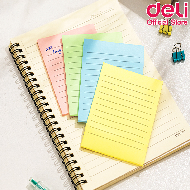 กระดาษโน๊ตกาว Deli โพสท์อิท กระดาษฉีก กระดาษโน๊ต เครื่องเขียน แบบมีเส้น 100 แผ่น ขนาด 4x6 นิ้ว (แพ็ค 1 ชิ้น)