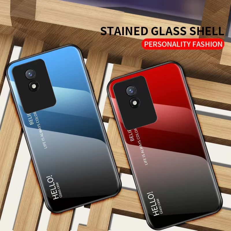 เคสกระจกไล่สี ใช้สำหรับ Vivo Y02 Y02A Y02T เคสกระจกสองสี วีโว่ วาย02 Y02A Y02T รุ่นไหม่
