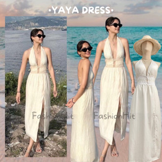 FashionHit•Yaya Dress• เดรสยาวคล้องคอ เอวแต่งลูกไม้ หรูหรา