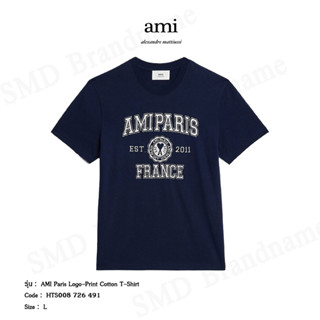 AMI Paris เสื้อยืดคอกลม รุ่น  Logo-Print Cotton T-Shirt Code: HTS008 726 491