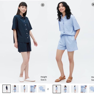 Uniqlo Linen set ชุดเซ็ทเสื้อคอปก + กางเกงขาสั้น เสื้อเป็นทรงoversize ผ้าดีมากไม่บาง